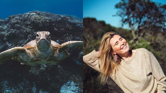 Photo of harriet spark and a turtle underwater